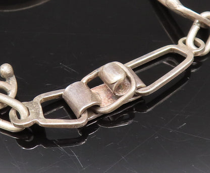 925 Silver  Vintage Etched Lines Lapis Lazuli Dome Chain Bracelet  BT9765