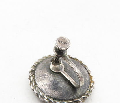 925 Sterling Silver  Vintage Oxidized Flower Twist Non Pierce Earrings  EG4637