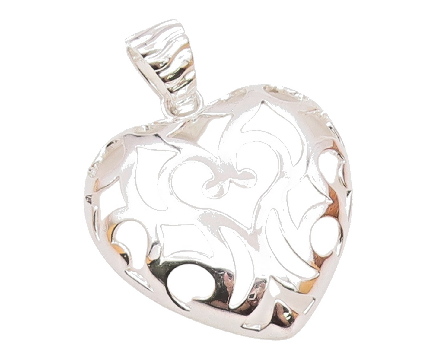 925 Sterling Silver  Vintage Shiny Love Heart Dome Cutout Pendant  PT16240