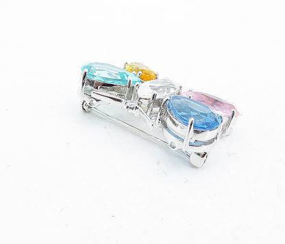 925 Sterling Silver Multi Color Topaz Shiny Butterfly Brooch Pin BP2060