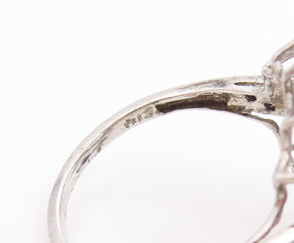 925 Sterling Silver Vintage Ring Rose Quartz & Halo Sapphire Band  Sz 8  RG36191