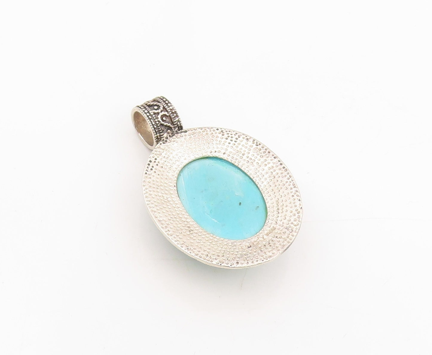 925 Sterling Silver Vintage Pendant Oval Cabochon Turquoise Locket  PT25328