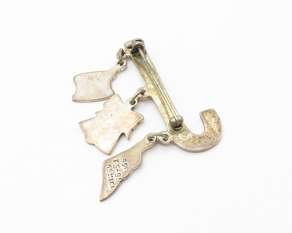 MEXICO 925 Sterling Silver  Vintage Charmed Candy Cane Brooch Pin  BP5590