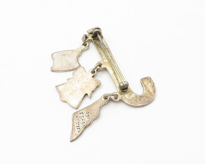 MEXICO 925 Sterling Silver  Vintage Charmed Candy Cane Brooch Pin  BP5590
