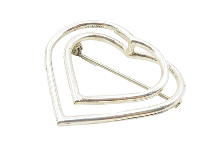925 Sterling Silver  Vintage Shiny Double Open Love Hearts Brooch Pin  BP4660