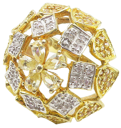 925 Sterling Silver  Topaz Two Tone Floral Dome Cocktail Ring Sz 8.5  RG10956