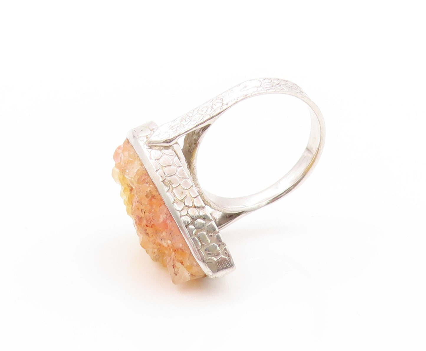 925 Sterling Silver Vintage Ring Drop Shape Yellow Drusy Quartz  Sz 7  RG32796