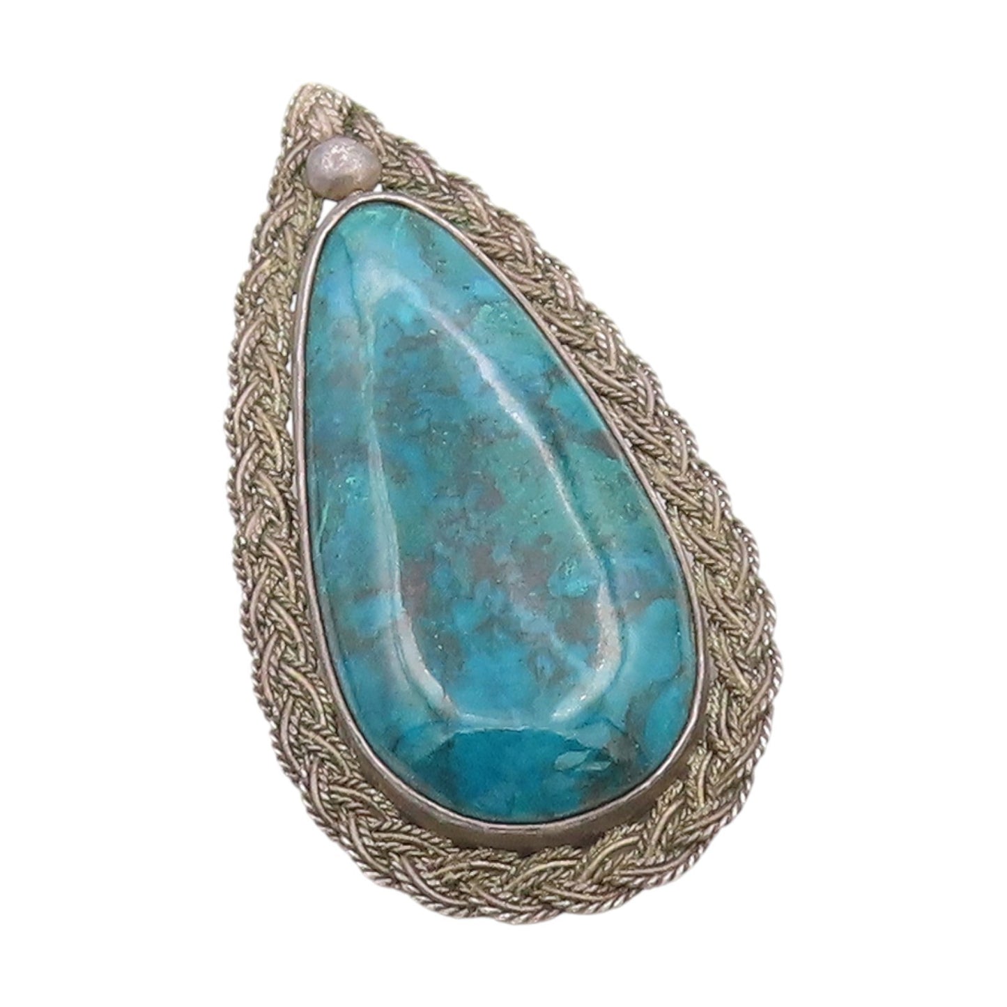 925 Sterling Silver Vintage Brooch Pin ISRAEL Large Cabochon Turquoise  BP12264
