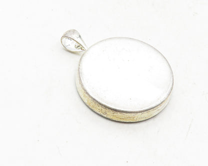 925 Sterling Silver  Vintage Round Map Of Spain Smooth Drop Pendant  PT7882