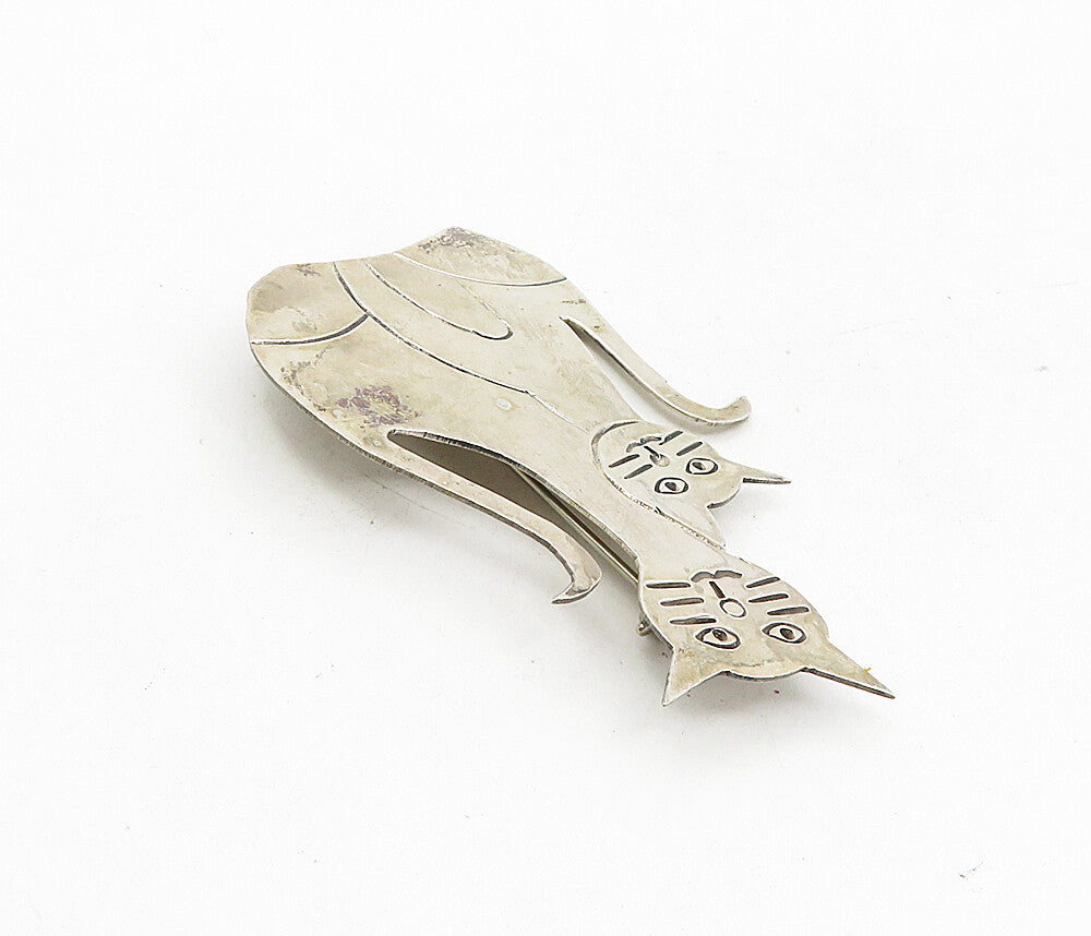 MEXICO 925 Sterling Silver  Vintage Mother Cat & Kitten Brooch Pin  BP3274