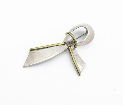 MEXICO 925 Sterling Silver  Vintage Two Tone Ribbon Motif Brooch Pin  BP1676
