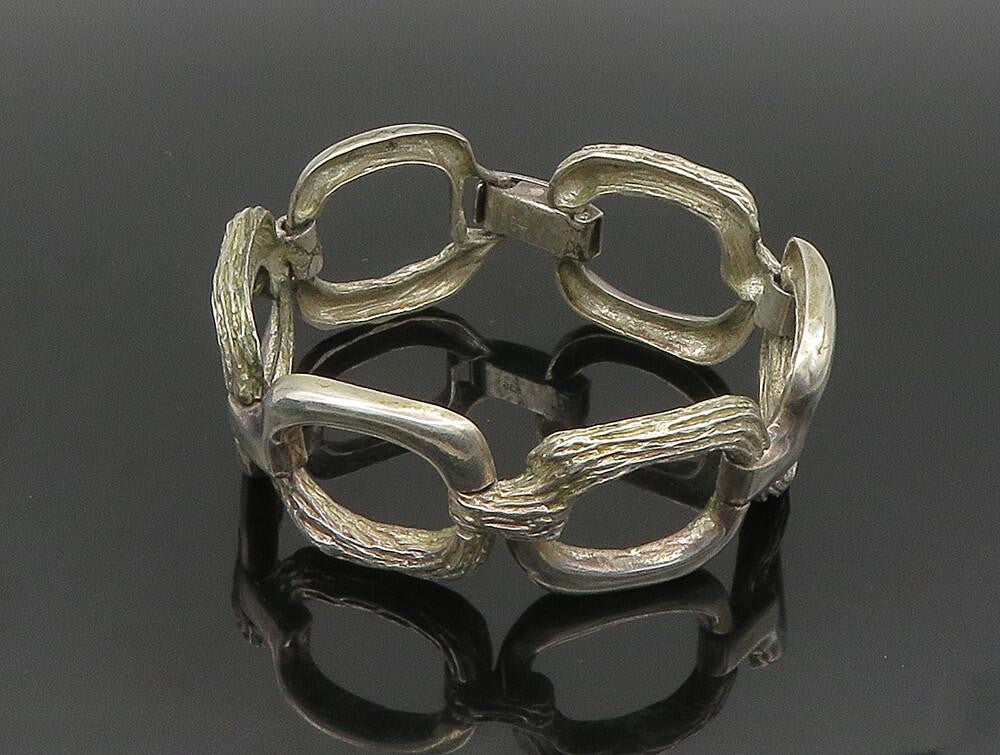 EUROPEAN 925 Silver  Vintage Open Circle Branch Textured Link Bracelet  BT9453
