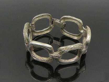 EUROPEAN 925 Silver  Vintage Open Circle Branch Textured Link Bracelet  BT9453