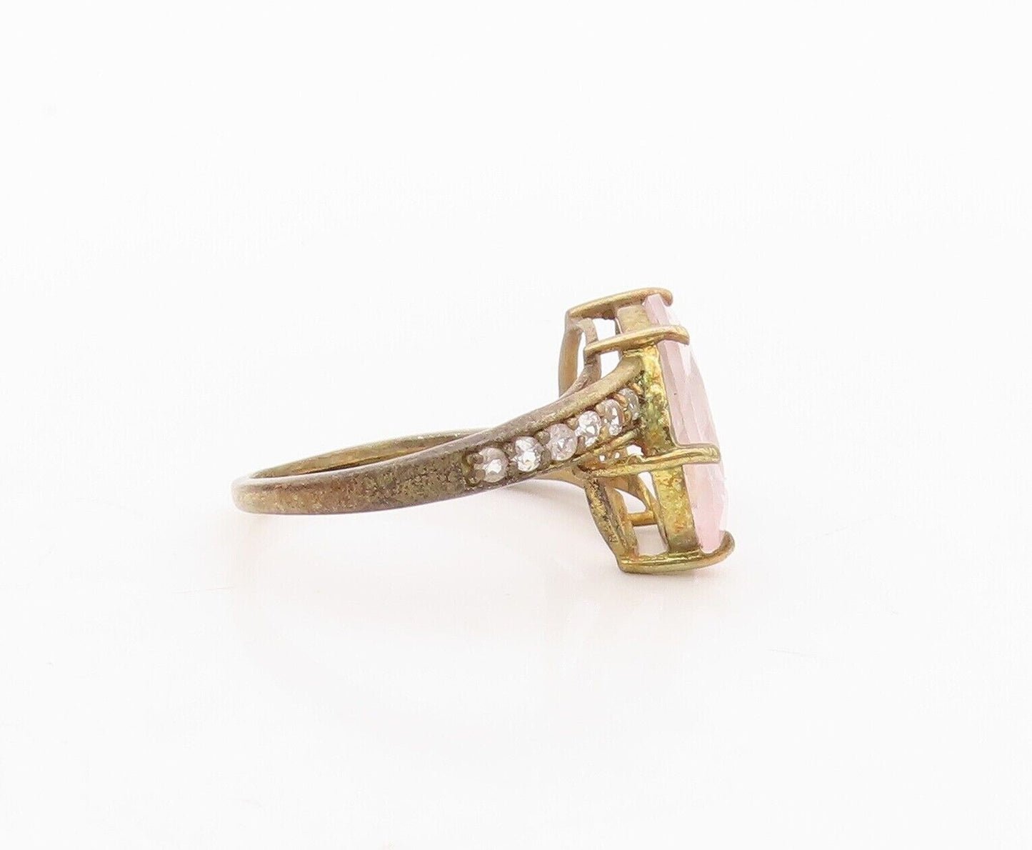 925 Sterling Silver Vintage Ring Gold Plated Pink Gemstone & Topaz  Sz 7 RG30334