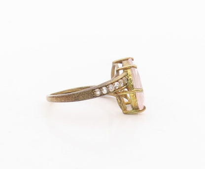 925 Sterling Silver Vintage Ring Gold Plated Pink Gemstone & Topaz  Sz 7 RG30334
