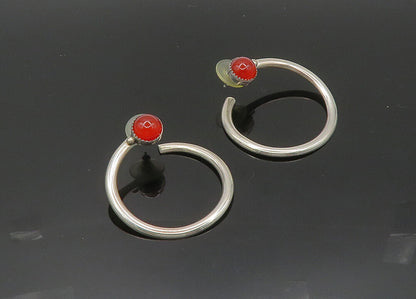 925 Sterling Silver  Vintage Cabochon Carnelian Round Hoop Earrings  EG10006