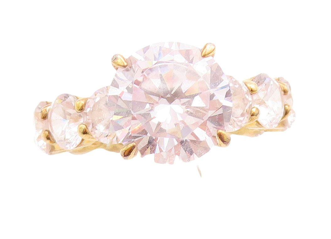 925 Sterling Silver Vintage Ring Gold Plated Round Cut CZ Inlay  Sz 7  RG31458