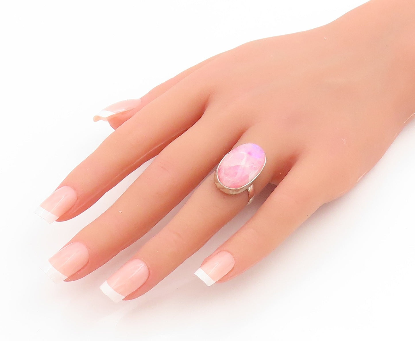 925 Sterling Silver Vintage Ring Pink Cabochon Moonstone Band  Sz 4.5  RG33919