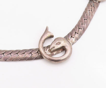925 Sterling Silver Vintage Necklace Modernist Dolphin Motif Choker  NE4790
