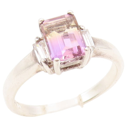 925 Sterling Silver Vintage Ring Elegant Ametrine & Topaz Band  Sz 9  RG36454