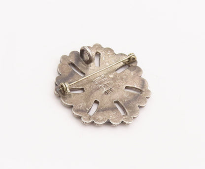 925 Sterling Silver Vintage Brooch Pin MEXICO Malachite Celtic Flower  BP10953