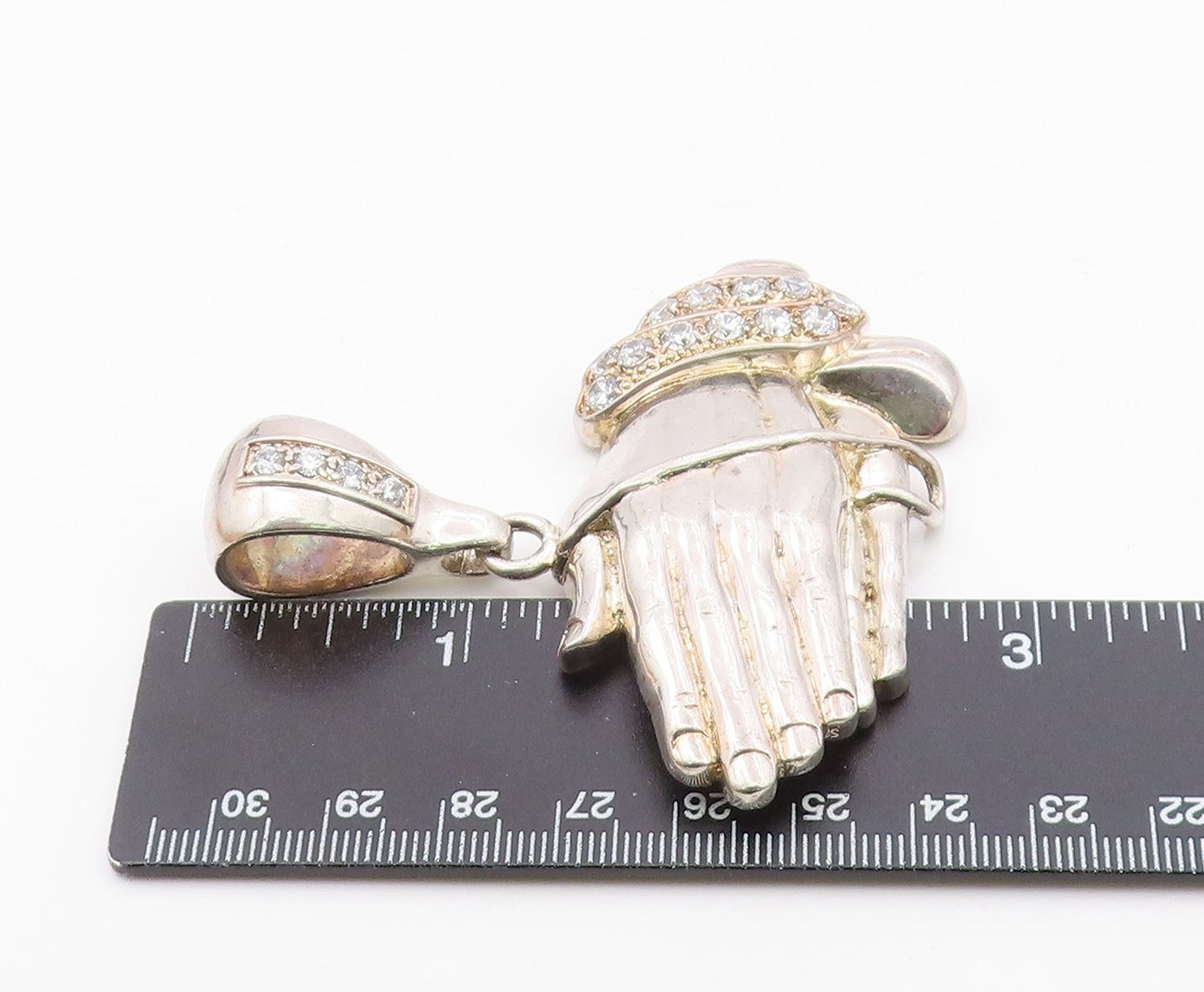 925 Silver  Vintage Cubic Zirconia Heavy Large Prayer Hands Pendant  PT19121