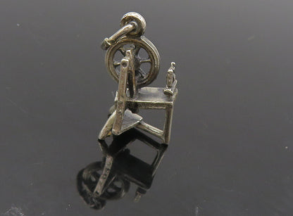 925 Sterling Silver  Vintage Old Fashioned Spinning Wheel Drop Pendant  PT6853