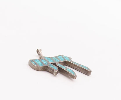 925 Sterling Silver Vintage Pendant Southwestern Crushed Turquoise Chai PT22939
