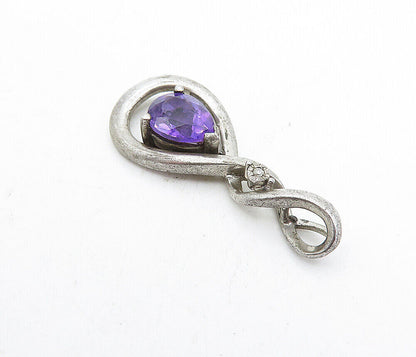 925 Sterling Silver  Vintage Amethyst & Genuine Diamond Twist Pendant  PT3572