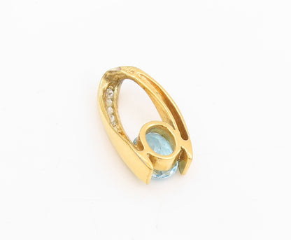 925 Sterling Silver Vintage Pendant Gold Plated Blur Topaz & CZ Charm  PT25625
