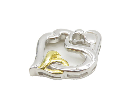 925 Sterling Silver  Two Tone Shiny Mom & Baby Love Heart Pendant  PT12595