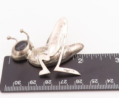925 Sterling Silver Vintage Brooch Pin MEXICO Onyx Eyed Grass Hopper  BP11010
