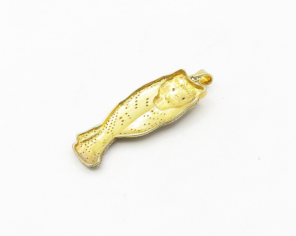 925 Sterling Silver  Shiny Topaz Gold Plated Tiger Motif Pendant  PT14373