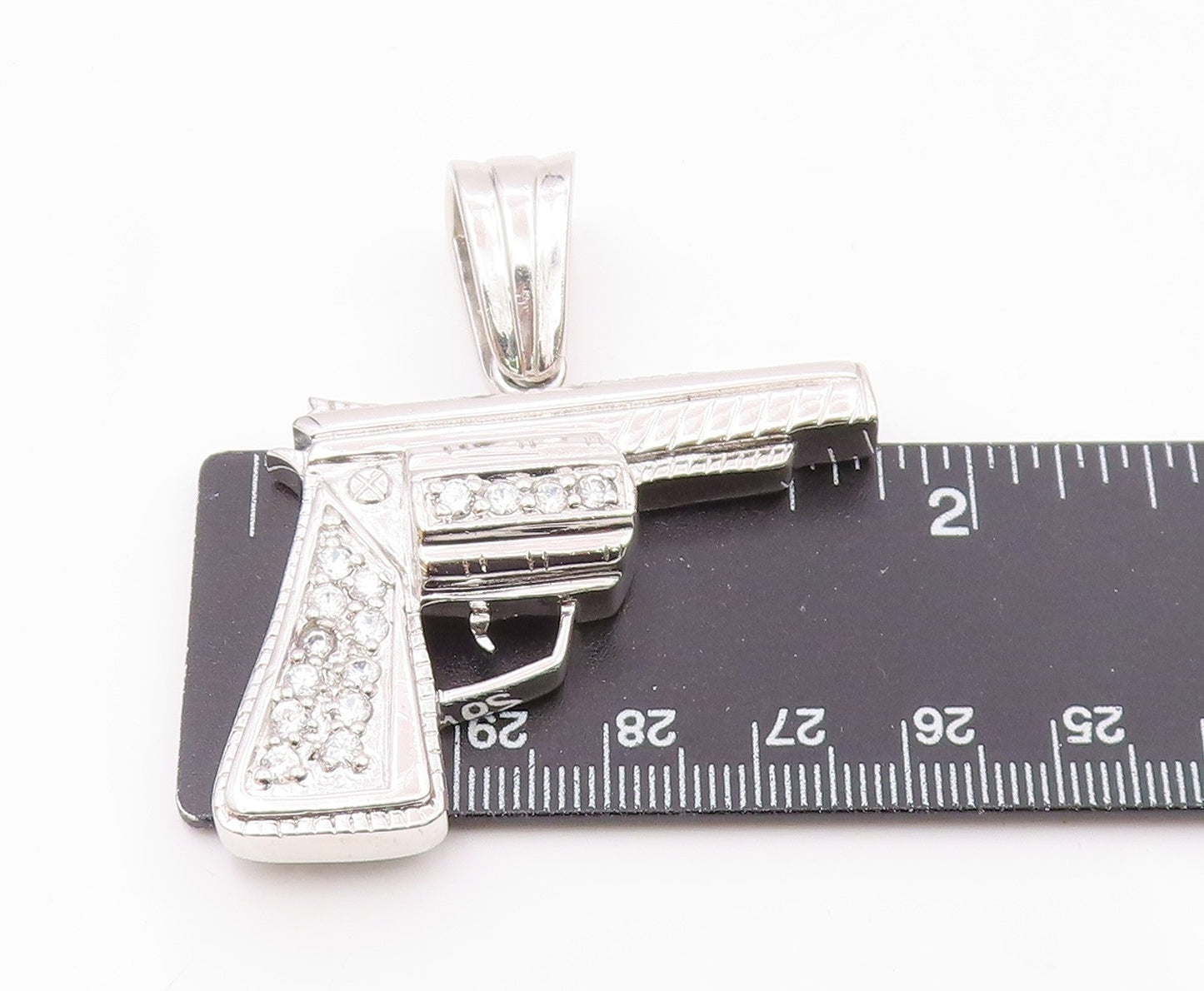 925 Sterling Silver  Sparkling Cubic Zirconia Hand Gun Motif Pendant  PT7461