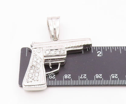 925 Sterling Silver  Sparkling Cubic Zirconia Hand Gun Motif Pendant  PT7461