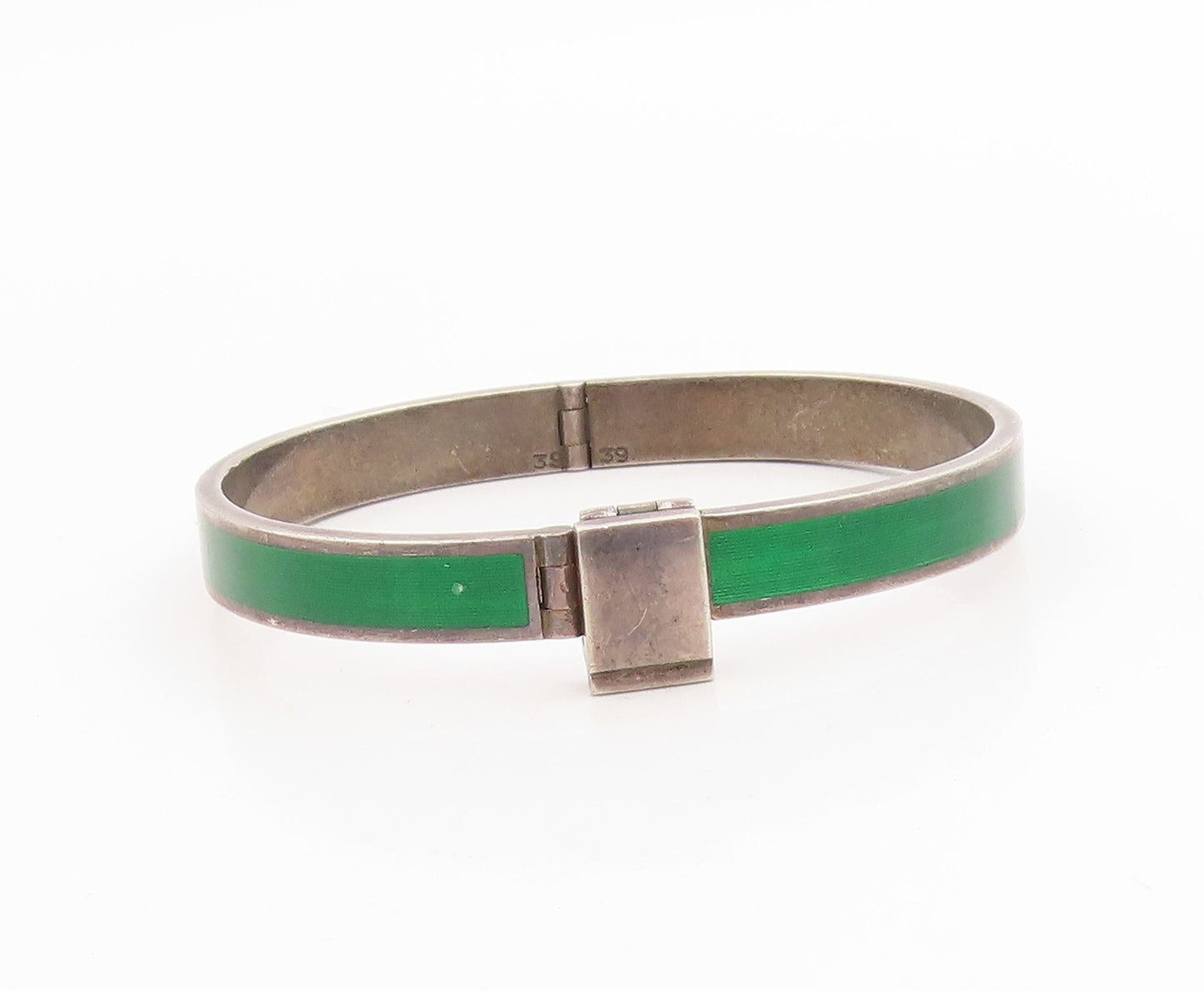 925 Sterling Silver Vintage Bracelet GUCCI Classic Green Enamel Bangle  BT12012
