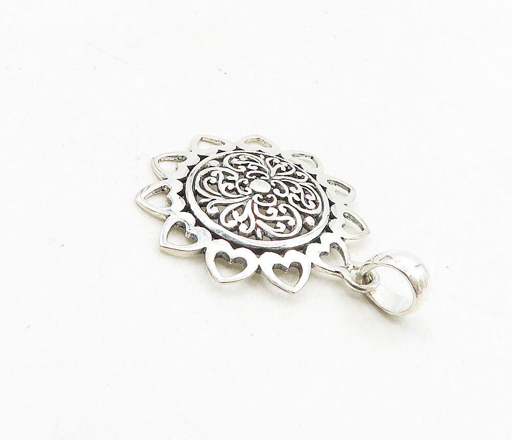 925 Sterling Silver  Vintage Petite Shiny Open Floral Swirl Pendant  PT6926