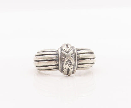 925 Sterling Silver Vintage Ring Solid Carved 'X' Grooved Shank  Sz 8.5  RG28448