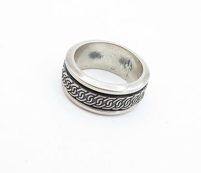 925 Sterling Silver  Vintage Dark Tone Link Pattern Spinner Ring Sz 9  RG3641
