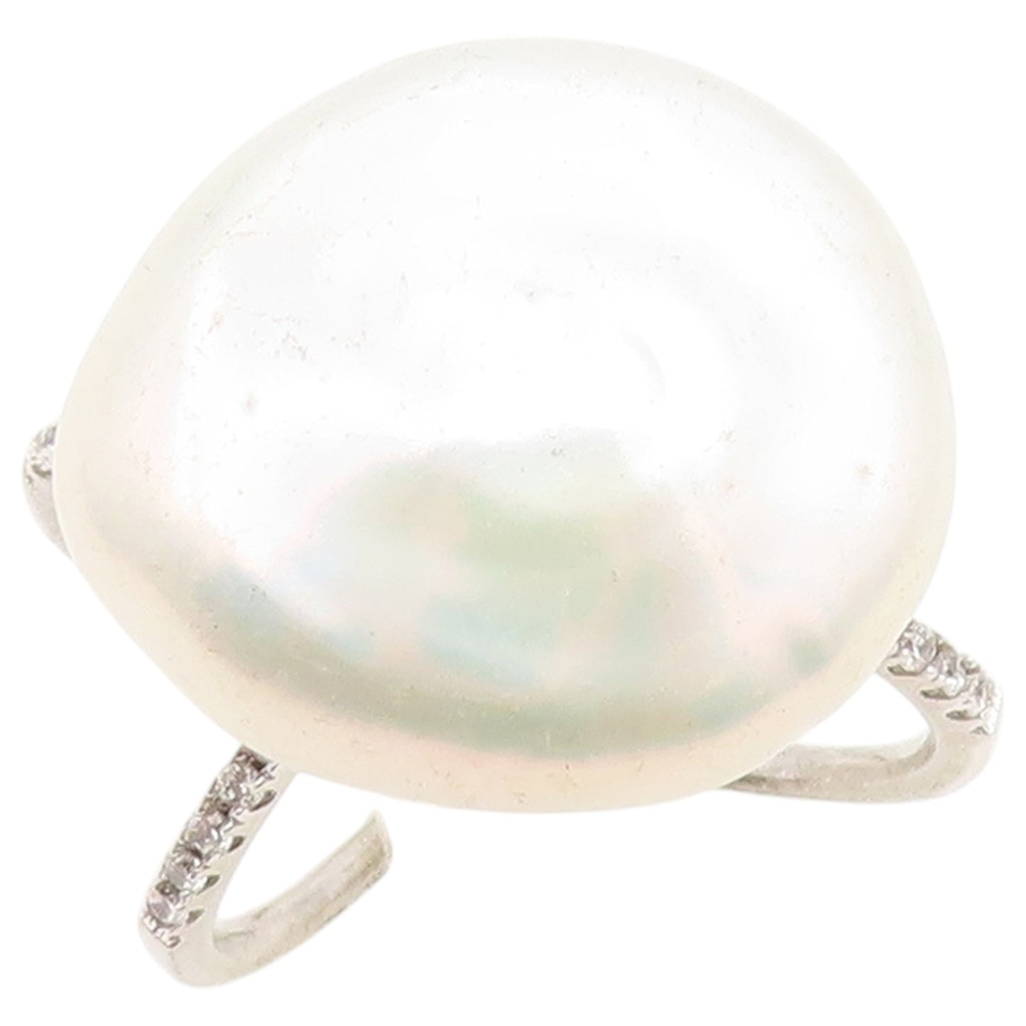 925 Sterling Silver Vintage Ring Modernist Pearl Split Shank  Sz 6.5  RG36744