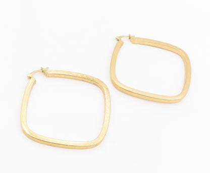 925 Sterling Silver Vintage Earrings Gold Plated Modernist Square Hoop  EG14247