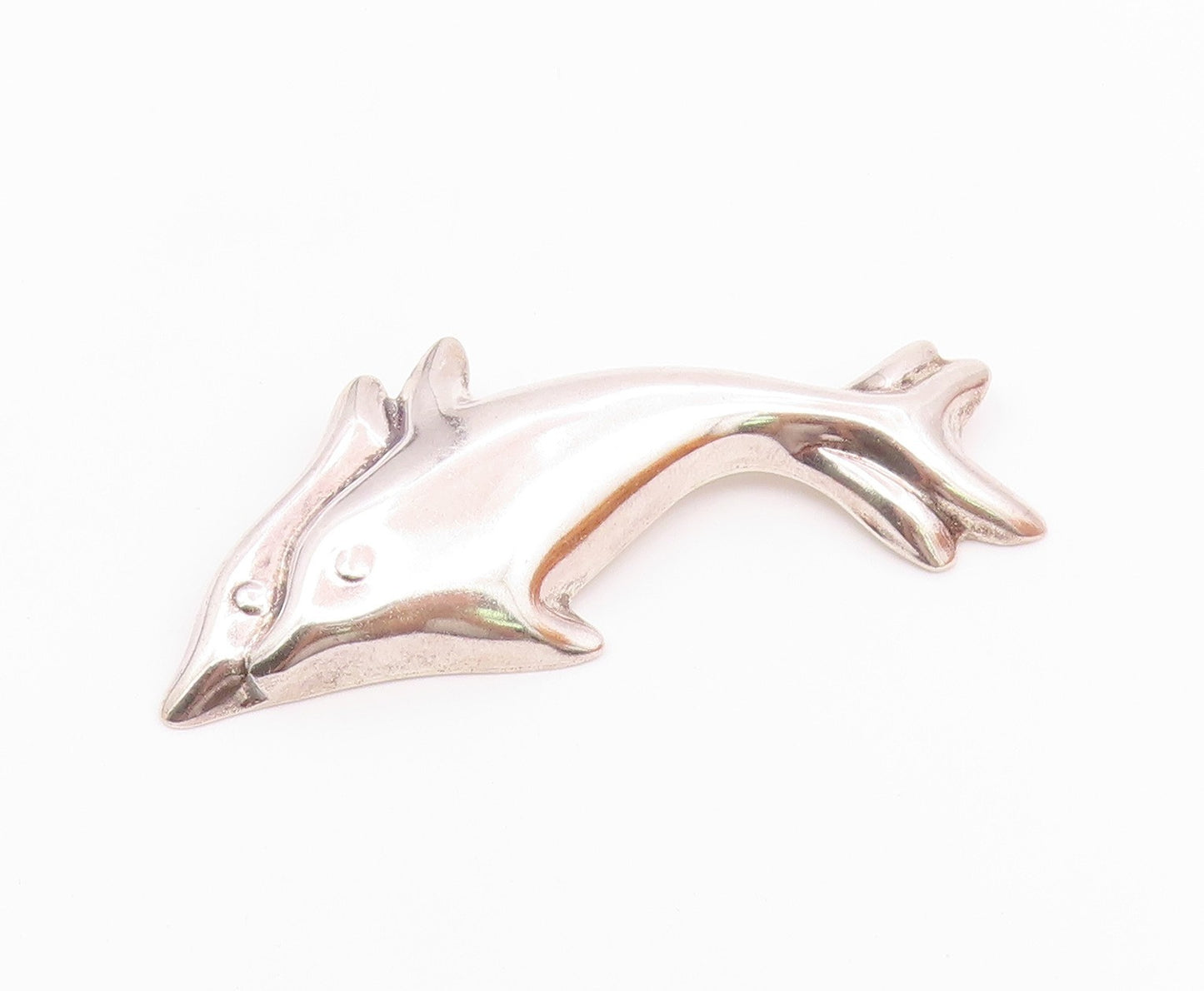 MEXICO 925 Sterling Silver  Vintage Shiny Leaping Dolphins Brooch Pin  BP3118