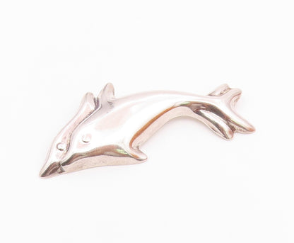 MEXICO 925 Sterling Silver  Vintage Shiny Leaping Dolphins Brooch Pin  BP3118