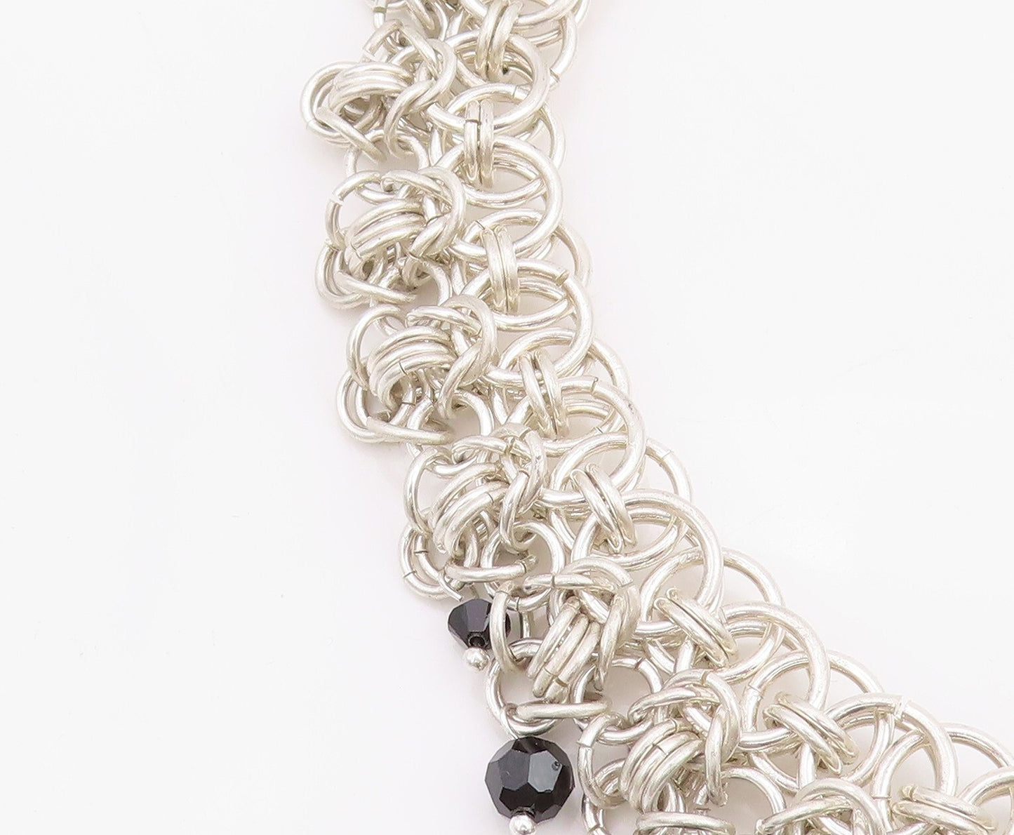 925 Sterling Silver Vintage Necklace Designer Heavy Cutout Dangling Stone NE4480