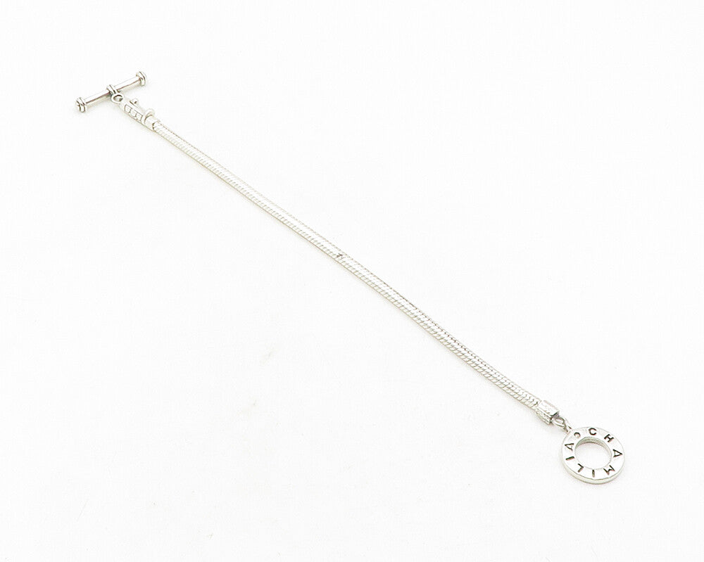 CHAM 925 Sterling Silver  Shiny Stamped Circle Snake Chain Bracelet  BT4702