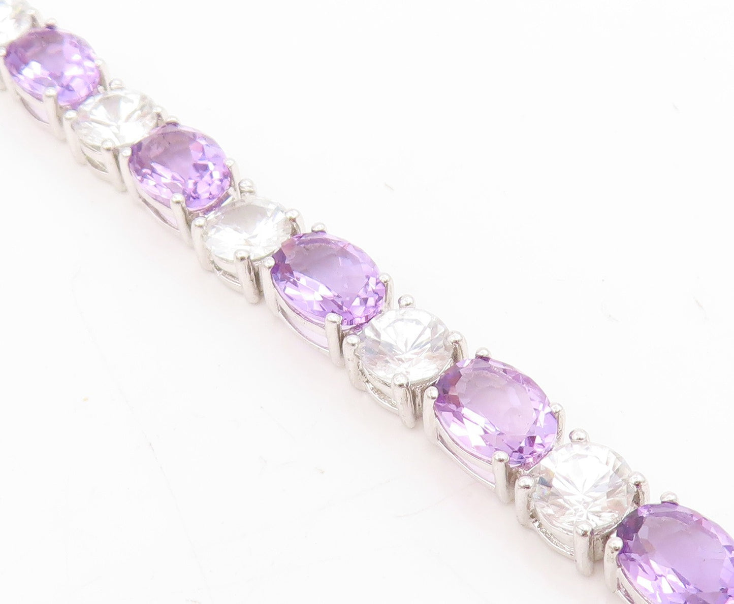 925 Sterling Silver Vintage Bracelet Amethyst & Topaz Tennis Link Chain  BT11750