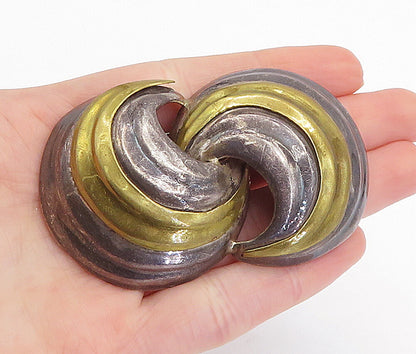 MEXICO 925 Sterling Silver  Vintage Two Tone Swirl Domes Brooch Pin  BP1245