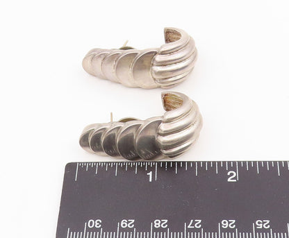 DND 925 Silver & 14K GOLD Vintage Shiny Fluted Heavy J Hoop Earrings  EG10063