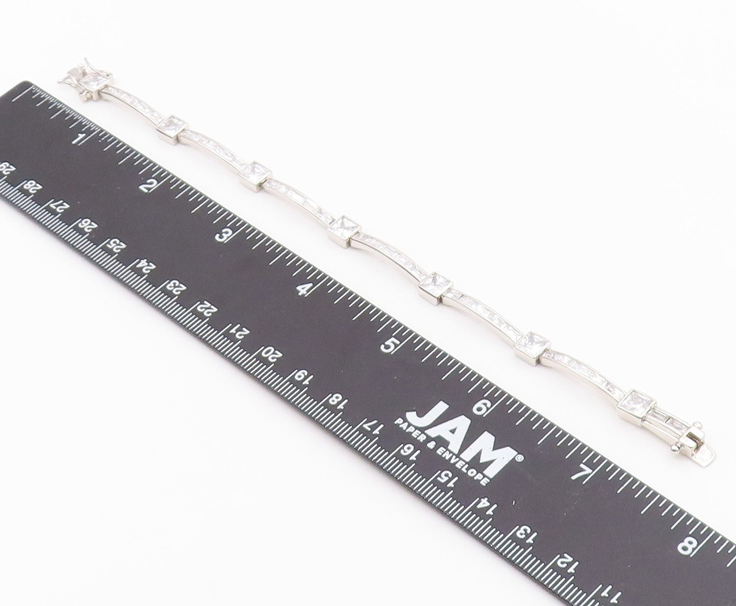 925 Sterling Silver  Vintage Shiny Cubic Zirconia Bar Chain Bracelet  BT8841