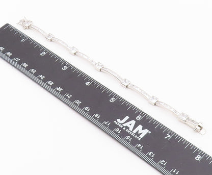 925 Sterling Silver  Vintage Shiny Cubic Zirconia Bar Chain Bracelet  BT8841